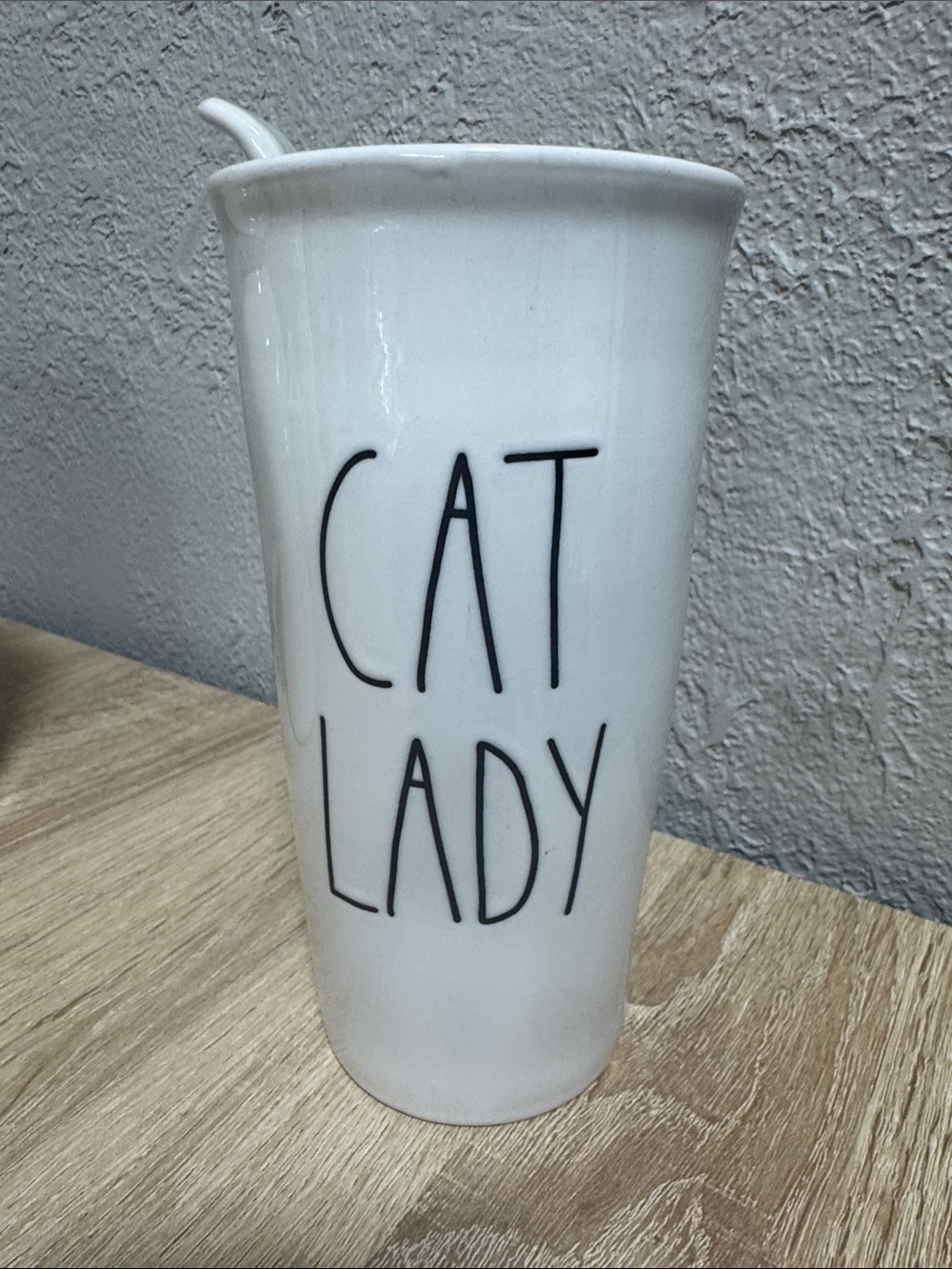 Rae Dunn Cat Lady Ceramic Travel Mug - White